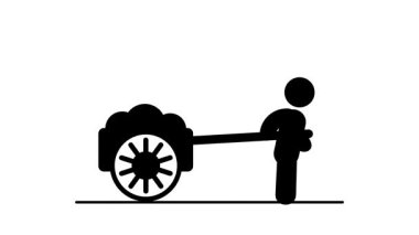 Bir insan ağır bir yük arabası çeker. İşçiliği, çabayı ve kararlılıkla tek başına taşıdığı sorumluluğu sembolize eder.