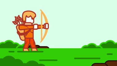 Turuncu kıyafetli bir okçu yeşil alanda bir yay hedefler, odak, güç, hassasiyet ve hayattaki zorluklara hazır olmayı sembolize eder.