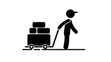 Bir işçi, depo işlemleri, lojistik, organizasyon ve dağıtım için malların verimli bir şekilde idare edilmesini sembolize ederek, bir tramvaya kutular koyar.