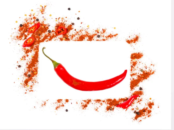 Raw fresh organic, red pepper flakes and dried ground chili pepp — Stock Photo, Image