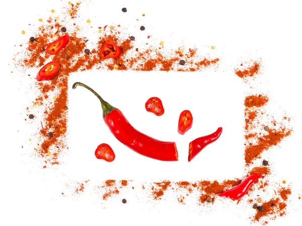 Raw fresh organic, red pepper flakes and dried ground chili pepp — Stock Photo, Image