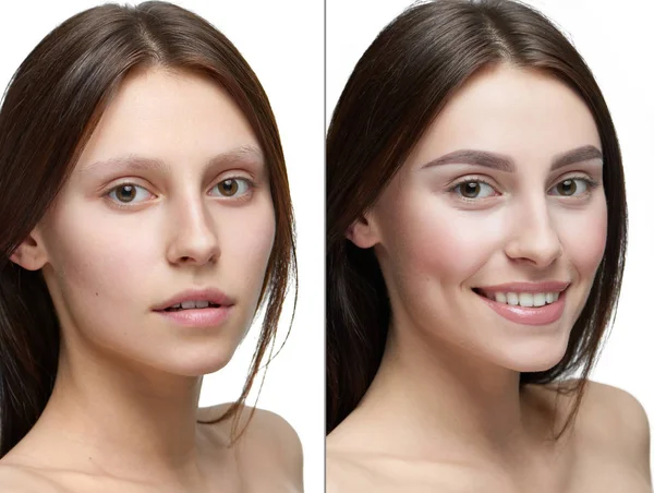 Comparison of a girl with make up and without make up. — Stock Photo, Image