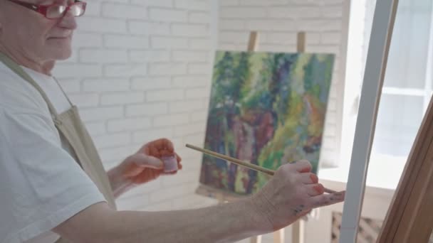 Inspirierter Künstler zeichnet Bild in seinem Atelier. — Stockvideo