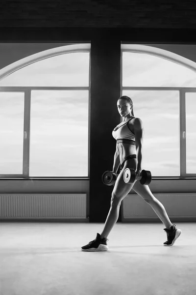 Sexy, Athletic, Blonde Woman in the Gym, Doing Push-ups on Hands