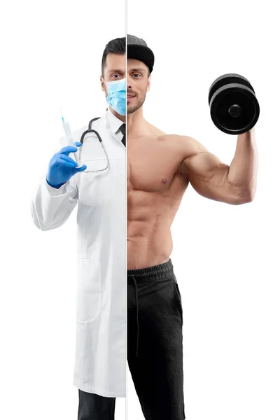 Comparação de médico e fisiculturistas perspectiva de profissão . — Fotografia de Stock