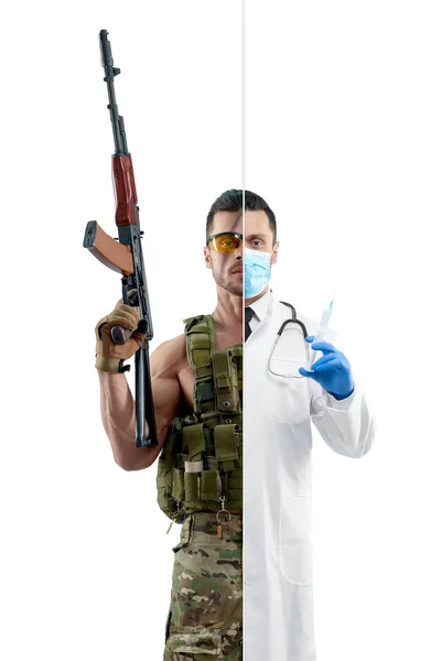 Comparison of doctor and soldiers profession outlook. — Stock Photo, Image