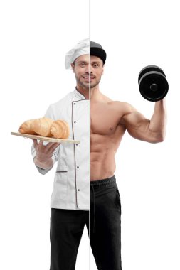 Ressam ve vücut geliştirmeci kıyafeti fotoğraf karşılaştırılması.