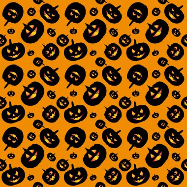 Turuncu zemin üzerine pek çok kızgın siyah kabaklar Cadılar Bayramı desen.