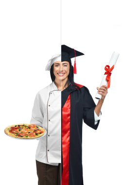 Pizza makinesi ve mezunu iki meslekler şirin kız.