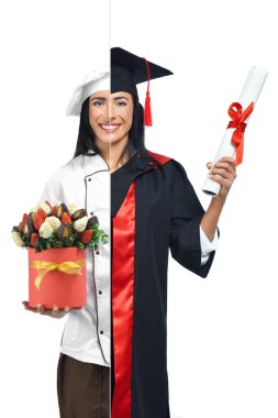 Pudra ve mezunu iki meslekler genç kız.