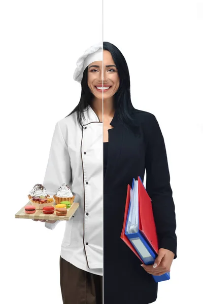 Nő a két foglalkozások cukrászda és üzletasszony. — Stock Fotó