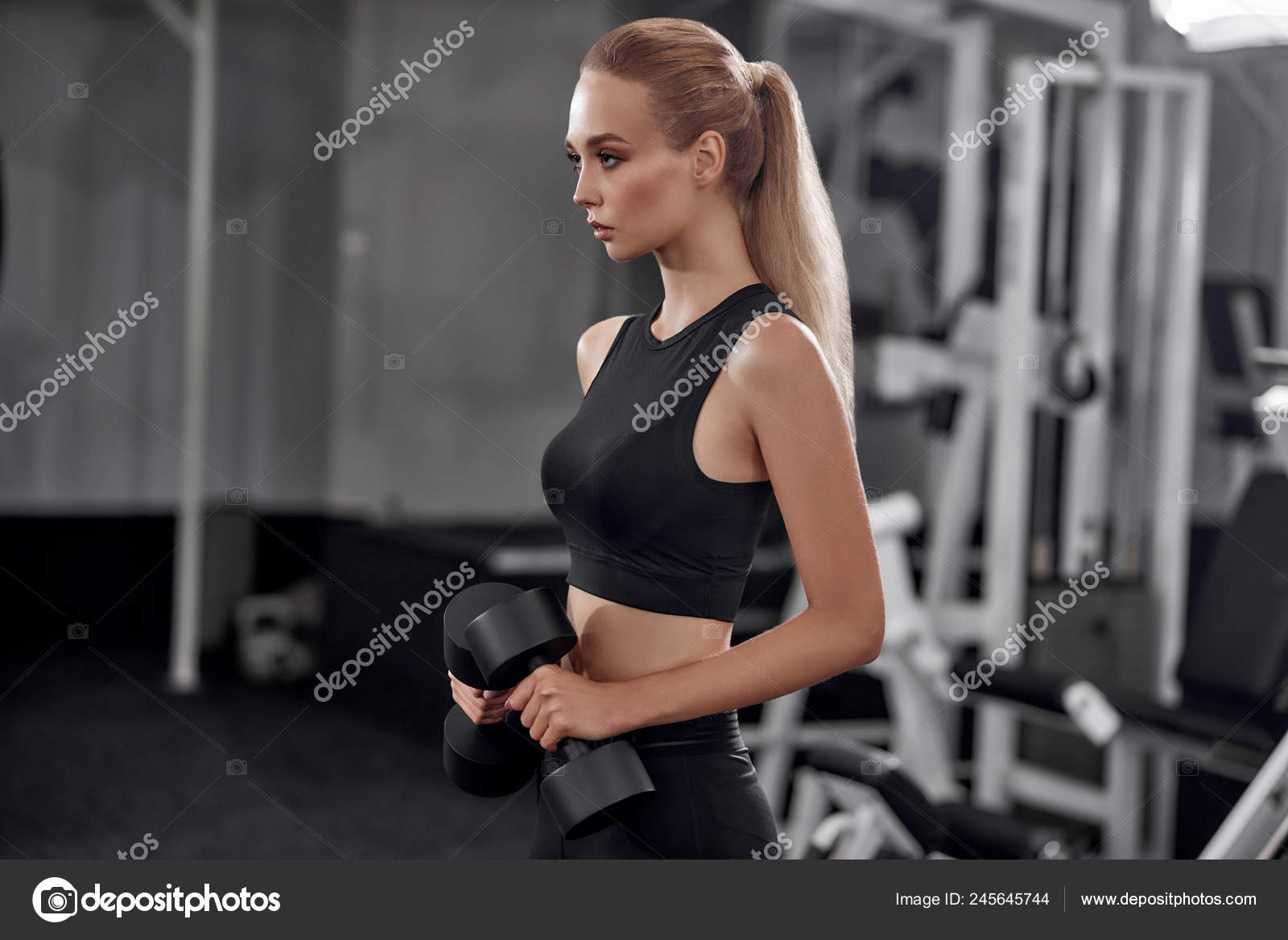 Motivated Blonde Raising Dumbbells In Gym Stock Photo Image By C Serhii Bobyk Gmail Com 245645744