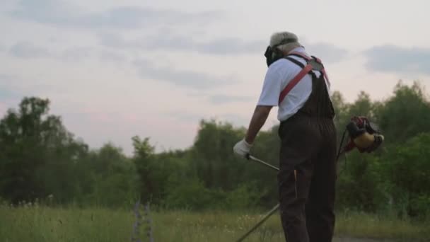 Beskuren syn på manlig trädgårdsmästare i processen för worrking i parken — Stockvideo