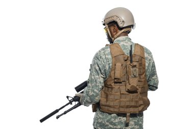 Back view of professional American soldier. clipart