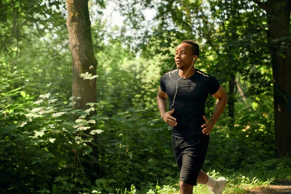 Runner training in het bos in de ochtend. — Stockfoto