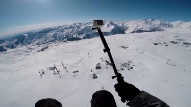 View from paroplane of ski resort. — Stock Video