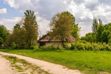 Köydeki eski kulübe. Pirogovo Açık Hava Müzesi. Ukrayna Halk Mimarisi ve Yaşamı Müzesi.  