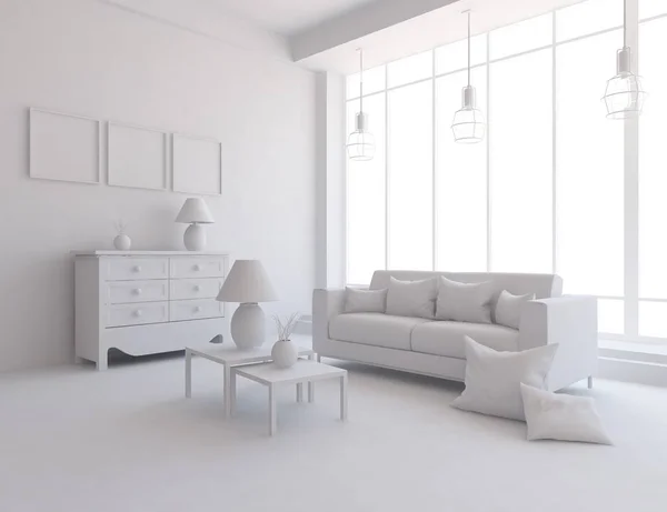 Idea Una Habitación Escandinava Blanca Interior Con Muebles Inicio Interior — Foto de Stock