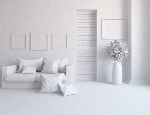 Idéia Interior Quarto Escandinavo Branco Com Mobília Home Interior Nórdico — Fotografia de Stock
