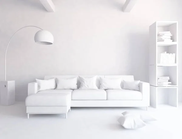 Idéia Interior Quarto Escandinavo Branco Com Mobília Home Interior Nórdico — Fotografia de Stock