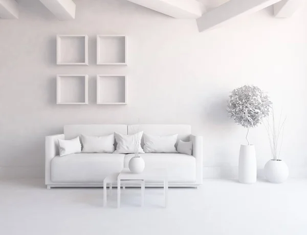 Idea Una Habitación Escandinava Blanca Interior Con Muebles Inicio Interior — Foto de Stock