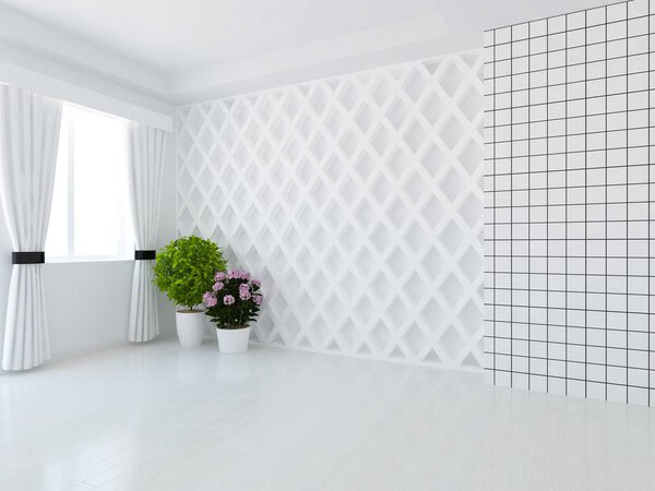white room interior with furniture. Scandinavian interior design. 3d illustration