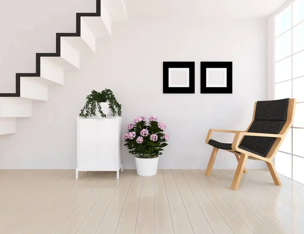 Myšlenka Bílé Prázdné Místnosti Skandinávský Interiér Komoda Dřevěnou Podlahu Domácí — Stock fotografie
