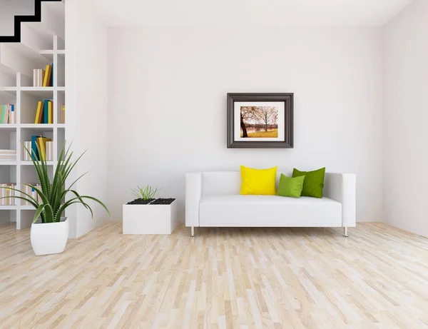 Idea Una Sala Estar Escandinava Blanca Interior Con Sofá Plantas —  Fotos de Stock