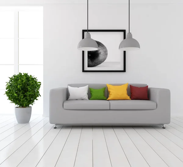 Idea White Scandinavian Living Room Interior Sofa Plant Home Nordic — Stock Photo, Image