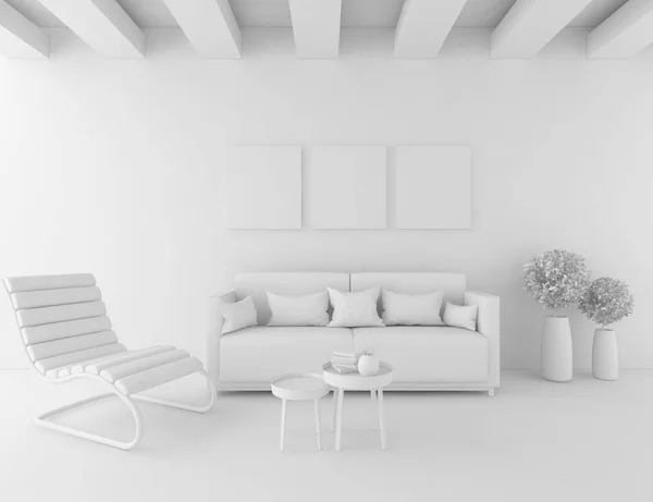 Beyaz Oda Mobilya Ile Skandinav Tasarım Çizim — Stok fotoğraf