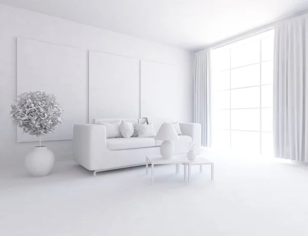 Interior Sala Branca Com Mobiliário Design Interiores Escandinavo Ilustração — Fotografia de Stock