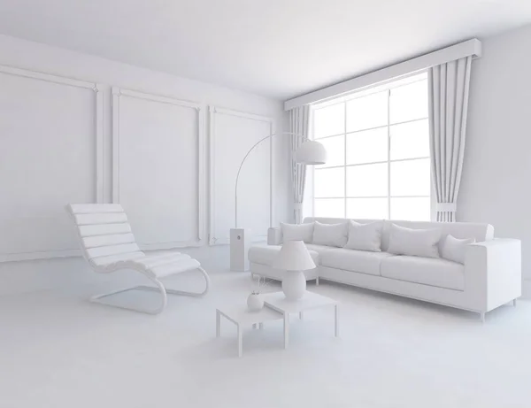 Interior Sala Branca Com Mobiliário Design Interiores Escandinavo Ilustração — Fotografia de Stock