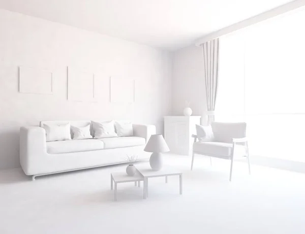 White Room Interior Furniture Scandinavian Interior Design Illustration — Stock Photo, Image