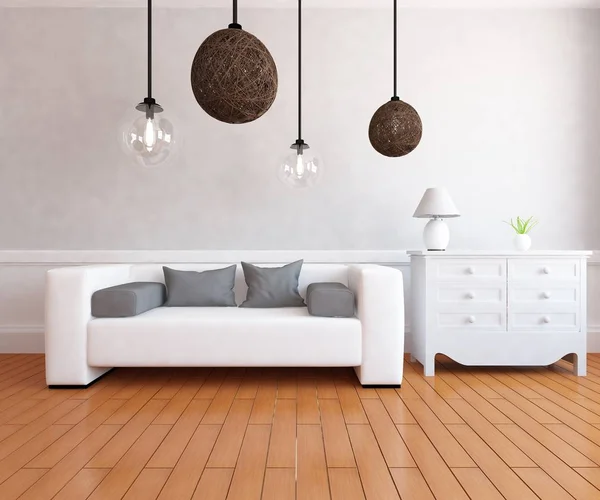 Idea Una Sala Estar Escandinava Blanca Interior Con Sofá Suelo —  Fotos de Stock