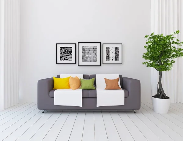 Idea White Scandinavian Living Room Interior Sofa Wooden Floor Home — Stock Photo, Image