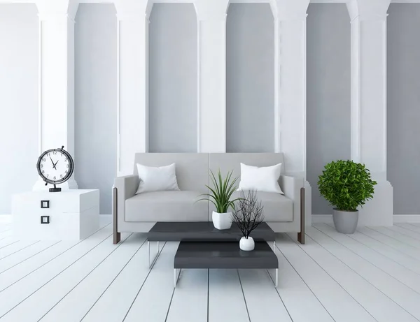 Idea Wnętrza Biały Skandynawski Salon Sofą Drewniane Podłogi Strona Główna — Zdjęcie stockowe
