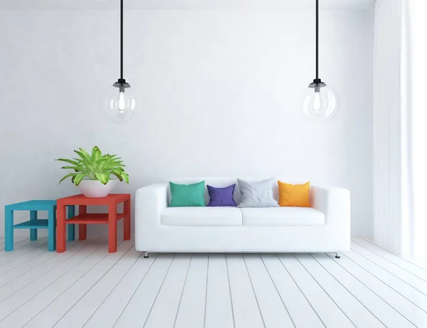 Idea Una Sala Estar Escandinava Blanca Interior Con Sofá Suelo — Foto de Stock