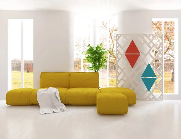 Idee Eines Weißen Skandinavischen Wohnzimmers Mit Sofa Und Holzboden Heimat — Stockfoto