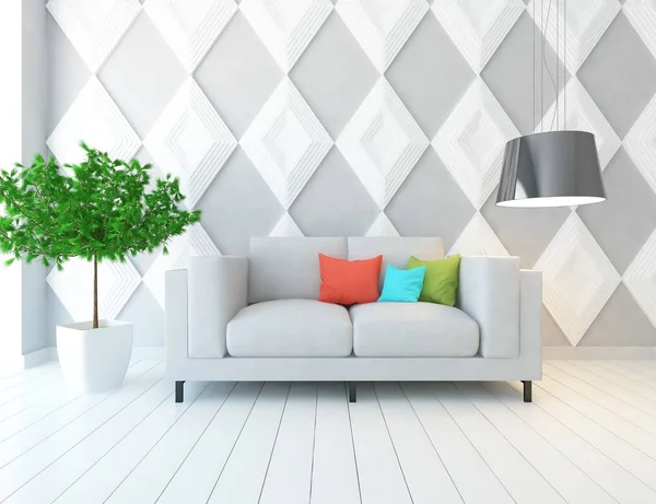 Idea Soggiorno Scandinavo Bianco Interno Con Divano Pavimento Legno Home — Foto Stock