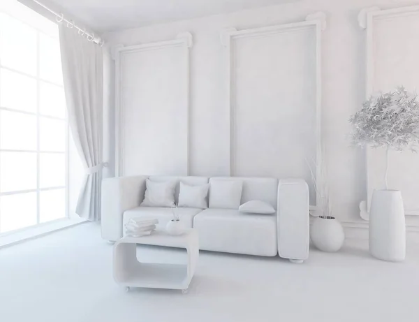 Εσωτερικό Λευκό Δωμάτιο Έπιπλα Σκανδιναβικό Εσωτερικό Design Απεικόνιση — Φωτογραφία Αρχείου