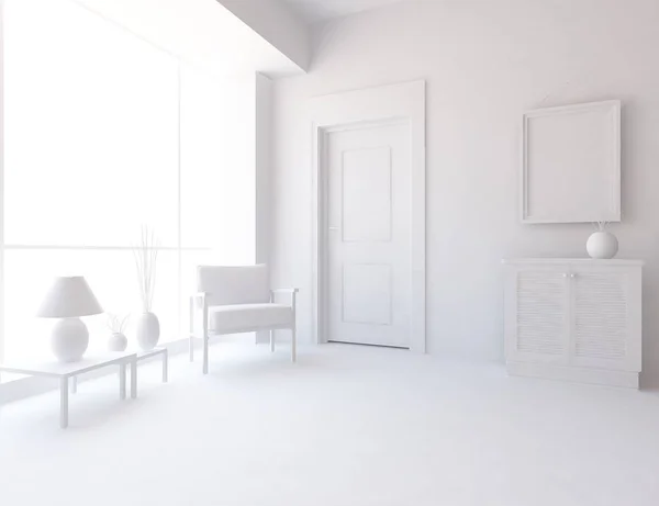 Beyaz Oda Mobilya Ile Skandinav Tasarım Çizim — Stok fotoğraf