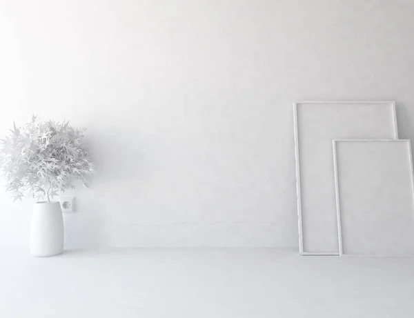 植物と白い部屋のインテリア 北欧のインテリア デザイン イラストレーション — ストック写真