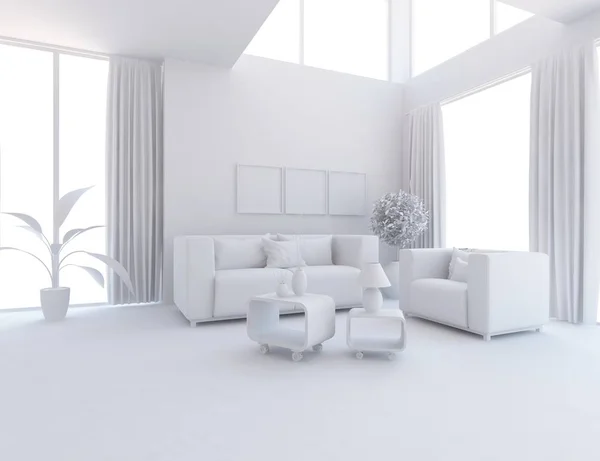 Habitación Interior Blanca Con Muebles Diseño Interior Escandinavo Ilustración —  Fotos de Stock
