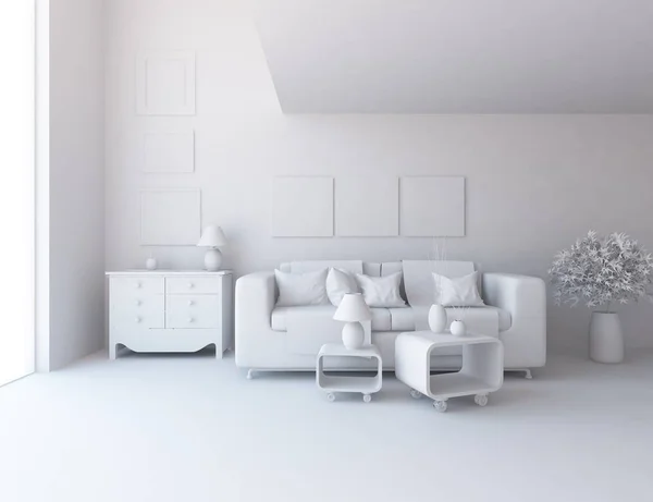 Intérieur Chambre Blanche Avec Mobilier Design Intérieur Scandinave Illustration — Photo