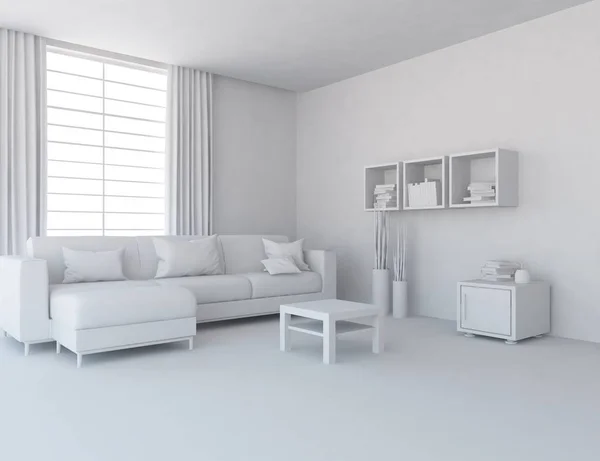 Witte Kamer Interieur Met Meubilair Scandinavische Interieur Illustratie — Stockfoto