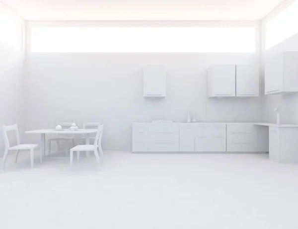 white room interior with furniture. Scandinavian interior design. 3d illustration