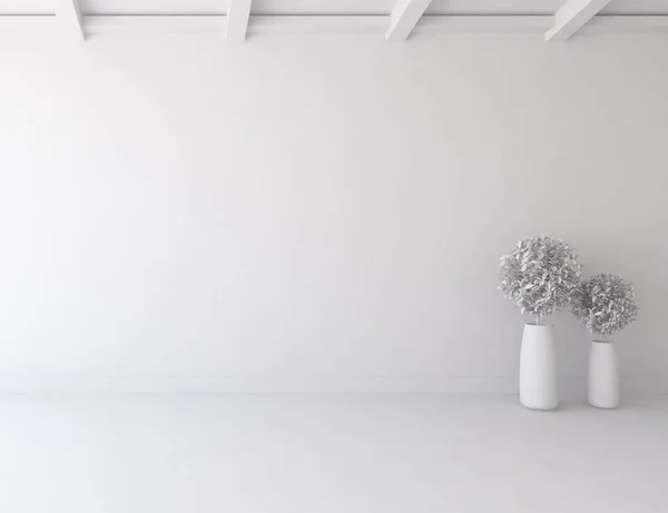 white room interior with plants. Scandinavian interior design. 3d illustration