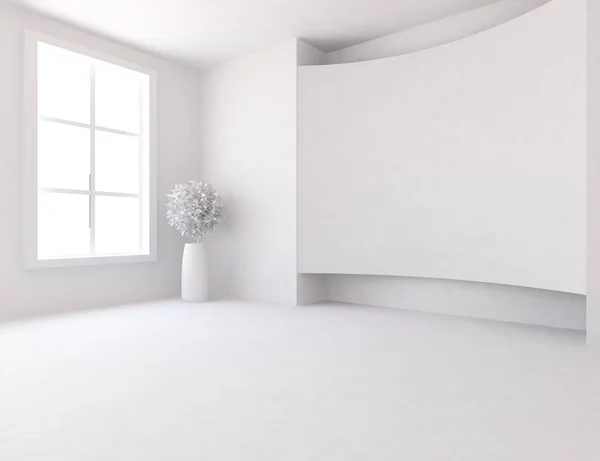 white room interior with plant. Scandinavian interior design. 3d illustration