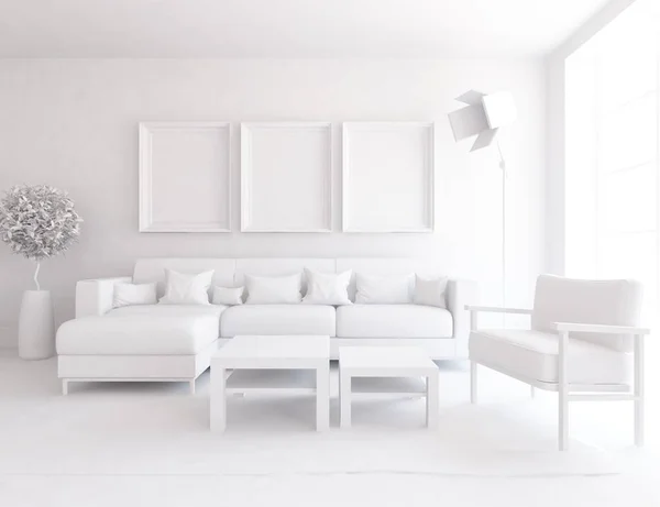 白い部屋の家具とインテリア 北欧のインテリア デザイン イラストレーション — ストック写真