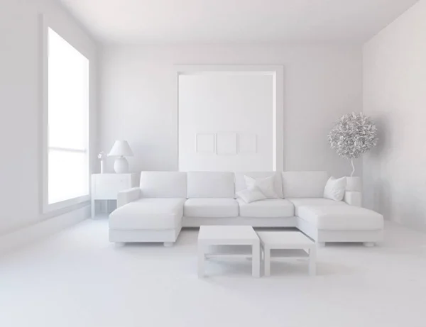 Witte Kamer Interieur Met Meubilair Scandinavische Interieur Illustratie — Stockfoto